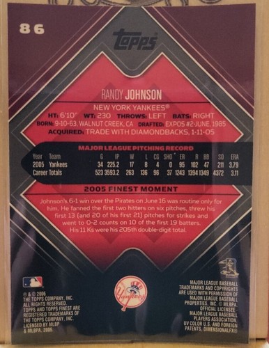 2006 Topps Finest Randy Johnson #86 HOF - Foto 2 di 2