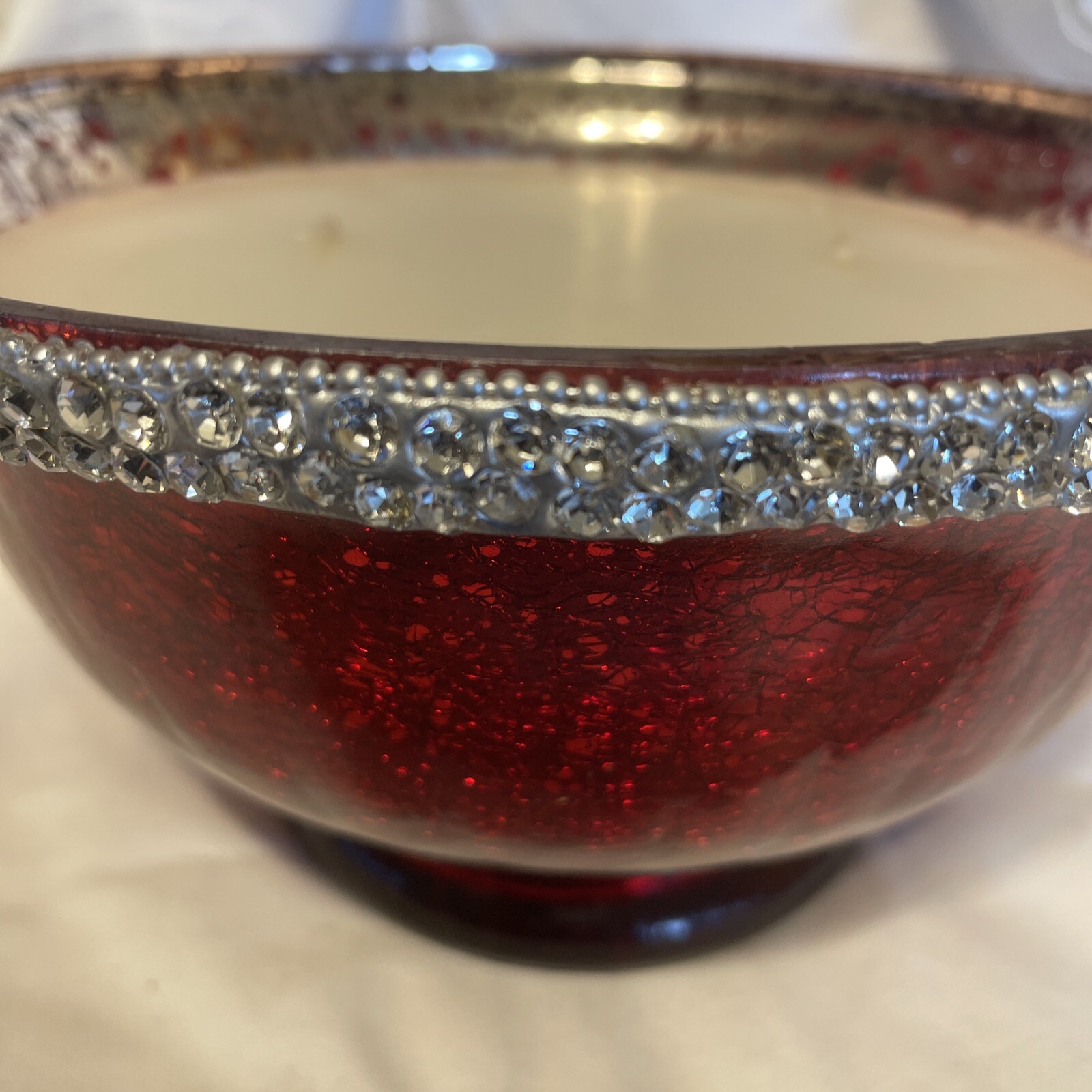 Nanette Lepore Candle Ex-Large Embellish Red Glass Footed Bowl 3 Wick Candle