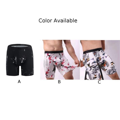 Sporty Men's Breathable Boxer Briefs Long Leg Underwear Ice Silk Pouch Shorts - Picture 5 of 19