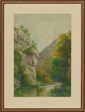 Hammersely - 1916 Watercolour, Lion's Face Rock, Dovedale