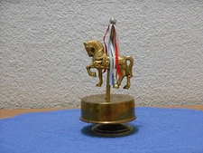 Horse on Carousel Revolving Metal Music Box Plays It's A Small World After All