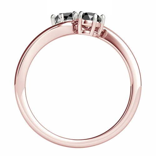 1 Ct. Two Stone Black Diamond Engagement Ring Crafted In 14k Gold - Picture 5 of 10