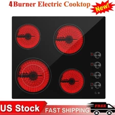 24in 6700W Electric Radiant Cooktop 4 Burner Ceramic Glass Stove Knob Control 1Y