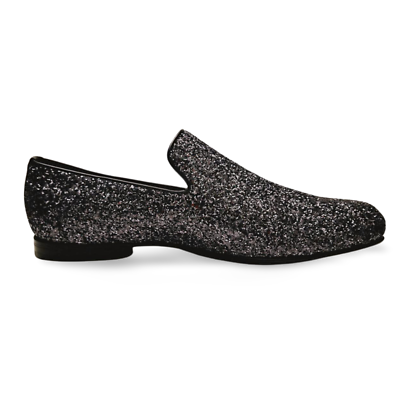 Jimmy Choo Black Glitter Devour Smoking Slippers Penny Loafers (0465) Jimmy Choo Black Glitter Devour Smoking Slippers Penny  main image 3
