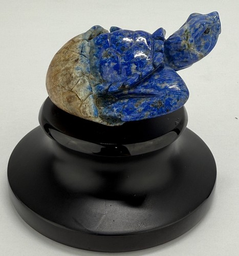 Hand Carved Lapis Lazuli "Hatching Turtle" Gemstone Sculpture - Picture 3 of 8