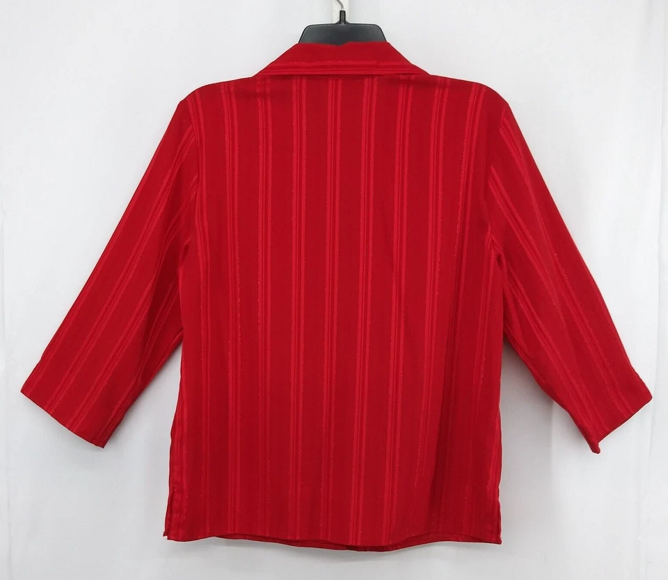 Camisa Joanna para mujer talla S roja metálica a rayas manga 3/4 abotonada Top Foto 3 de 4