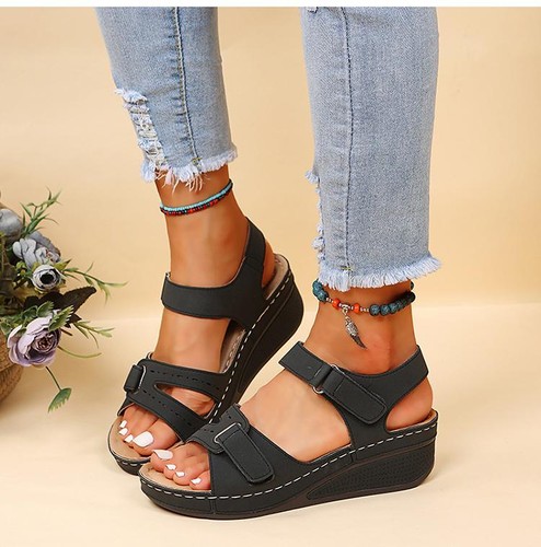 Damen Sommer orthopädische Keilabsatz Sandalen Wandern Fersenriemen flache Freizeitschuhe Größe. - Bild 6 von 18