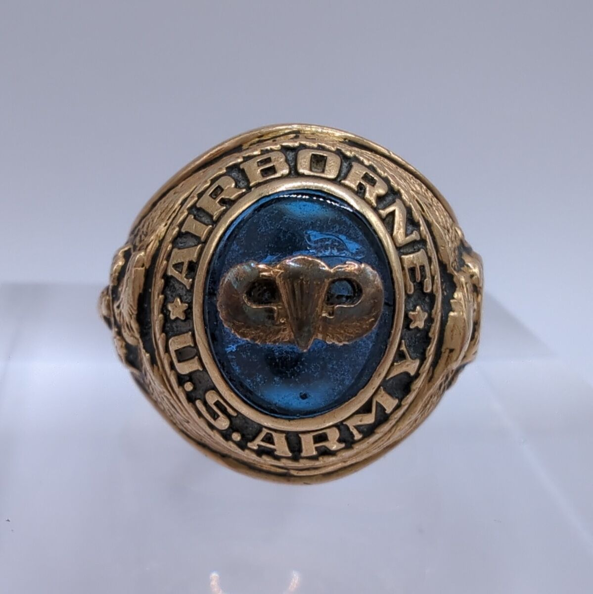 Vintage US Army Airborne Ring 10K Size 10 Syn. Sapphire With Vintage US Army Airborne Ring 10K Size 10 Syn. Sapphire With