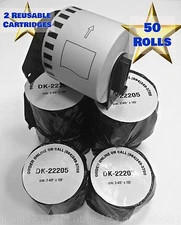 50 Rolls + 2 Free Frames. Labels123 Brand-Fits BROTHER DK 2205 Continuous Labels