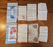 Vintage Lot of 8 Cotton Sheer Linen Floral Hankies Handkerchiefs Womens L4 