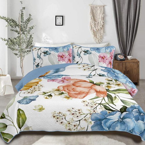 Bohemia Floral Quilted Coverlet Patchwork Comforter Bedspread Set Rug Queen Size - Picture 182 of 207
