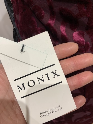 Nuevo con etiquetas Monix Berry Vino Tinto Terciopelo Burnout Devore Cross Back Maxi Vestido Reino Unido 10 - Imagen 7 de 7