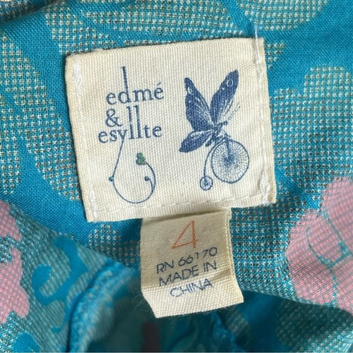 Anthropologie Edme & Esyllte Tank Top Turquoise Salmon Floral Sz 4 Empire Waist - Picture 3 of 13