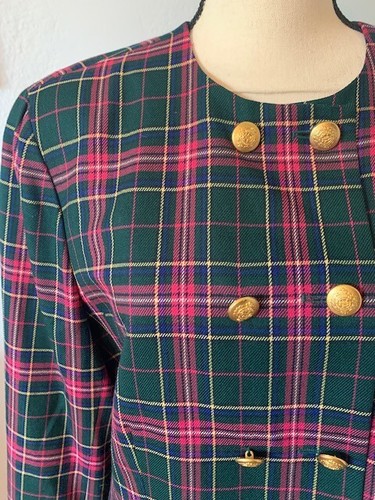 PENDLETON Green Pink Malcolm Plaid Double Breasted JACKET Wool Gold Buttons 12P - Picture 3 of 7