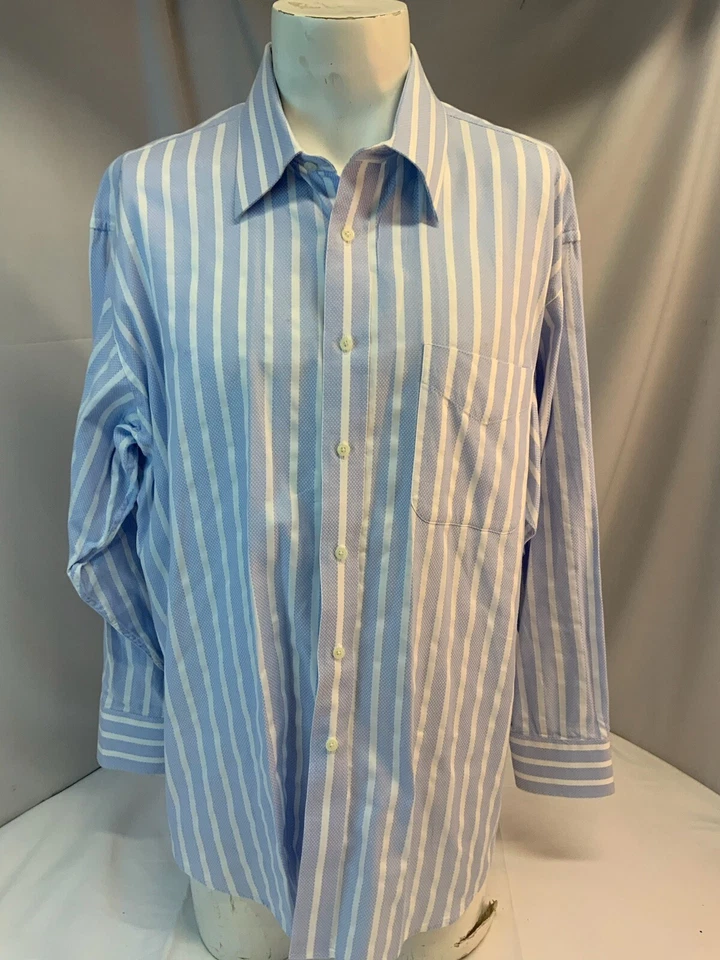 Camisa Hart Schaffner Marx 17 35 Azul Rayas Cuello Punta Usada 1x YGI L1-291 Foto 2 de 4