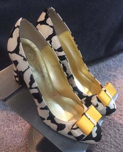 J. Crew Black White Fabric Pump Italian Made Yellow Bow Size 6 New - Picture 3 of 9