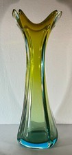 Murano Midcentury Freeform Swung Glass Vase large / Yellow/green/Blue Ombre