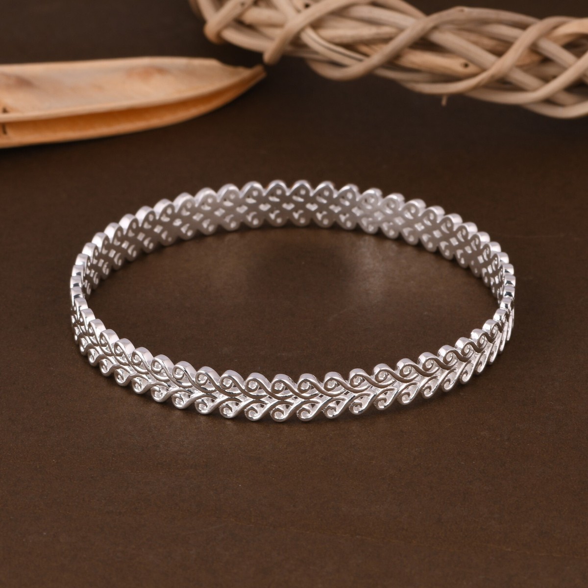925 Sterling Silver Handmade Textured Design Women's Bangle