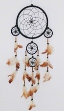 Indianer Traumfänger schwarz, D=16,5 cm, Federn Bambus Perlen, Dreamcatcher Deko