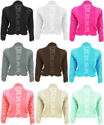 Damen Langarm Strick Bolero Achselzucken Oberteil vorne offen Häkel Cardigan Damen