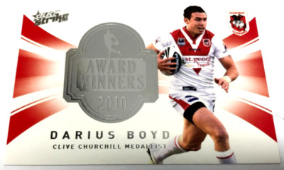 2011 SELECT NRL STRIKE CARD AWARD WINNER CHASE CARD AW12-DARIUS BOYD-DRAGONS