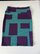 Lularoe women's pencil skirt stretch geometric design purple green size medium