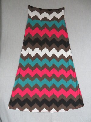 MOA Womans Skirt Multi Colored Chevron Design Maxi 31