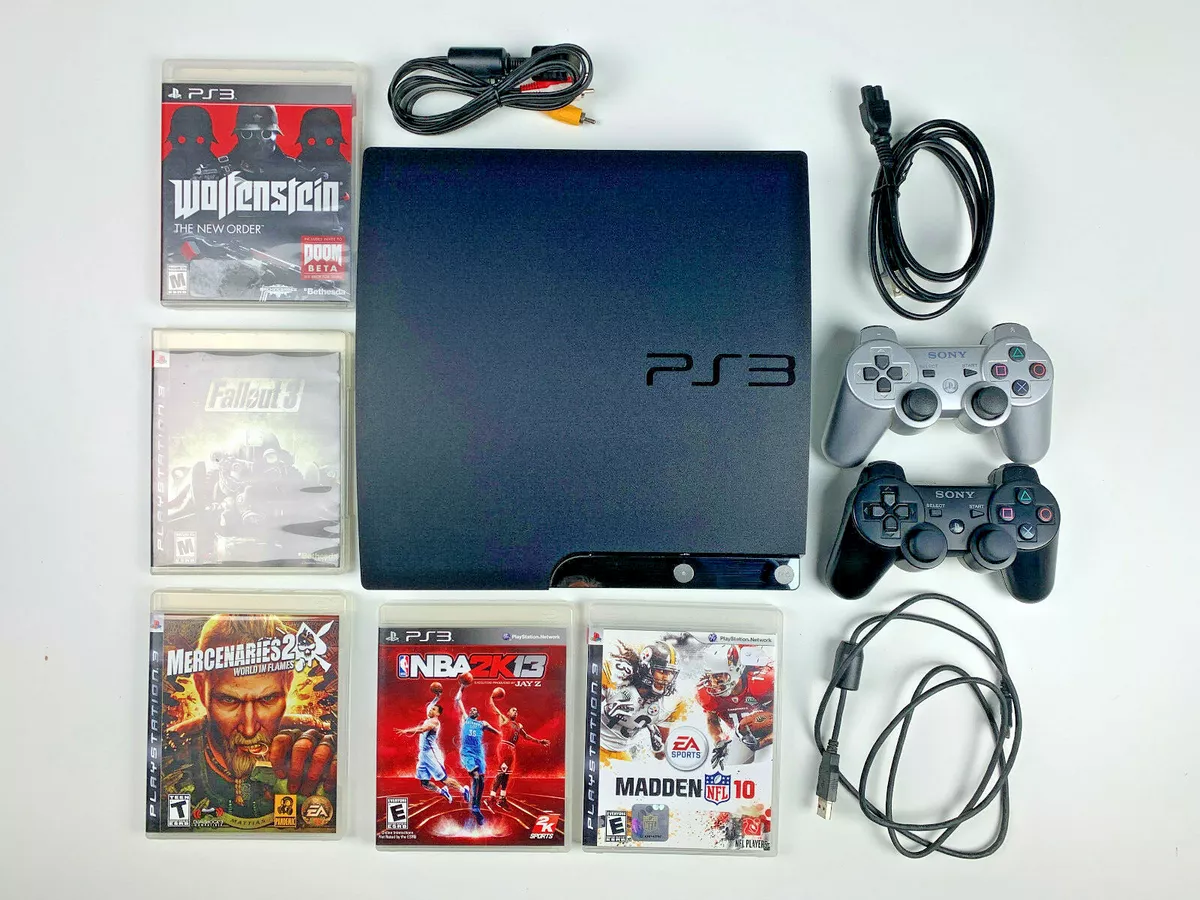 Ps3 Playstation 3 Slim Console 160 Gb + 2x Wireless Controllers + Cables