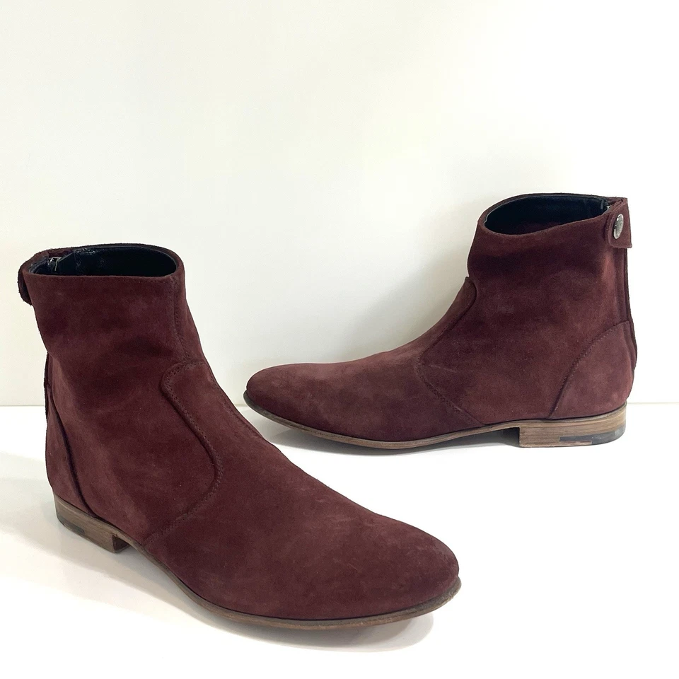 Botas de tornozelo Alberto Fasciani couro camurça tamanho 36 EUA 6 Bergundy Steampunk Western - Imagem 4 de 4