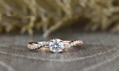 2.00 Ct Round Cut Real Moissanite 14K Rose Gold Plated Women's Engagement Ring