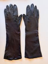 Vintage 14  Bambergers Women Dark Brown Leather Gloves Silk Lining Small France
