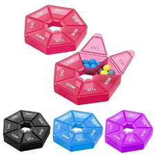 ROUND 7 DAY PILL BOX ORGANIZER FOR MEDICINE TRAVEL CASE HOLDER WEEKLY