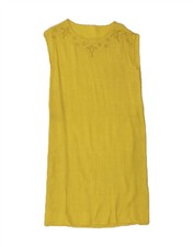 VINTAGE Womens Sleeveless Shift Dress UK 14 Medium Yellow DF42