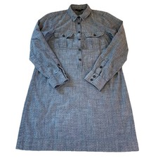 J. Crew Blue Chambray Pin Dot Popover Shirt Dress Long Sleeve Small 100% Cotton