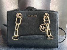 Michael Kors Black Leather Shoulder Bag – Gold Chain & MK Logo