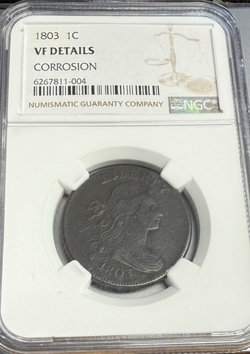 1803 1c Draped Bust Large Cent NGC VF Details Env. Damage - 第 1/4 張圖片