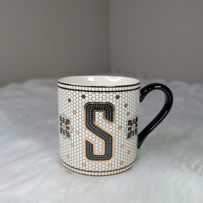 Anthropologie Mug Cup Margot Gold Tile Mosaic Monogram Letter S Honeycomb 15 oz