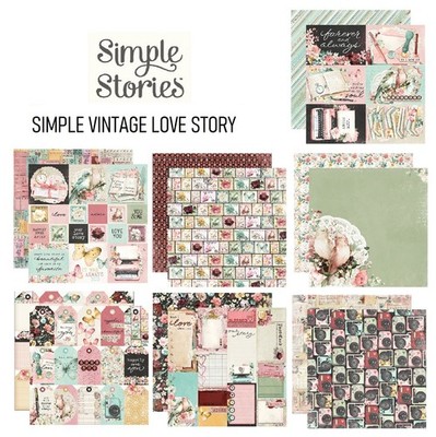 Simple Stories (7) Sheets LOVE STORY Paper Set Valentine Simple Vintage