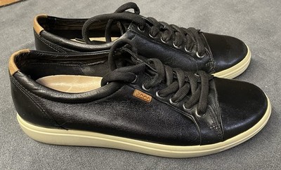 Ecco Women's Soft 7 Leather Sneaker-Black Lace Up Shoes US 7-7.5 EU 38, EUC!