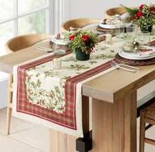 Williams Sonoma Holiday Plaid Forest Christmas Table Banquet Runner