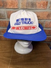 Vintage Funny Ugly Truck Buy Chevy Chevrolet Logo Blue White USA Made Hat