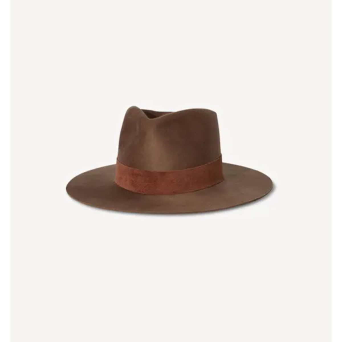 NEW Janessa Leone Alara Wool Mid Brim Fedora Pig Suede Dark  display picture 3