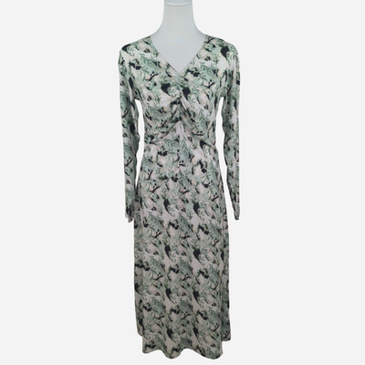 BODYFLIRT Damen Kleid Blumenmuster Grün Weiß Langarm Midikleid Gr. 36