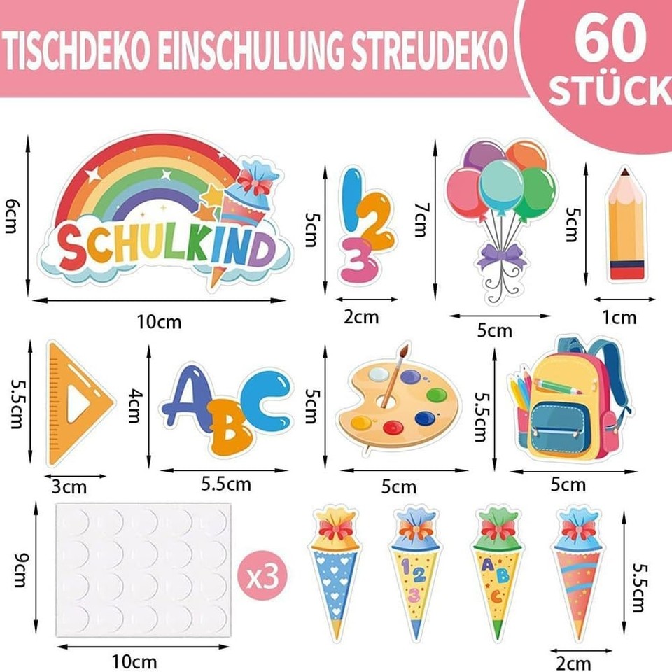 60 Stück Einschulung Konfetti Set - Bunte Schulanfang Deko Mit ABC 123 Motiven