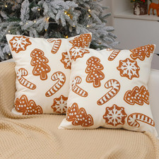 2 Pcs Gingerbread Christmas Throw Pillow Covers 18'' X 18'' Plush 3D Embroidery