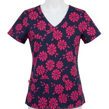 orange standard Scrub Top Womens XS Black Red Short Sleeve Floral Nurse Medical