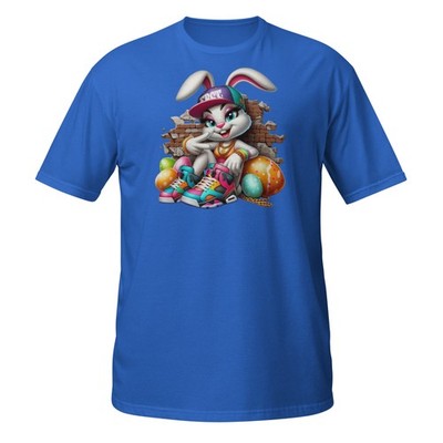 Street Art Bunny Girl Tee   Urban Rabbit with Sneakers & Easter Eggs