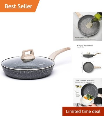 Healthy Non Stick 8 Inch Frying Pan with Lid PFOA Free Granite Finish