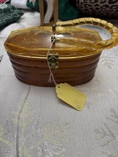 Vintage Mid Century 1940's Amber Lucite Box Bag Purse w/ carved Starflower