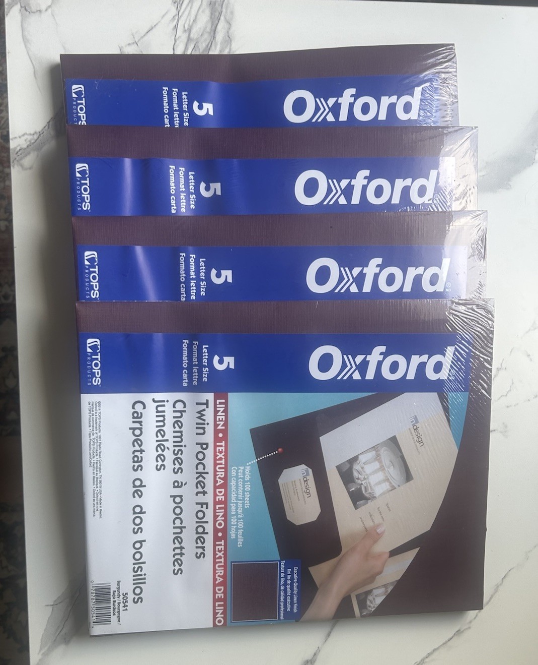4x Oxford Twin Pocket Folders Linen Texture Letter Size Burgundy 5-Pack 50541 